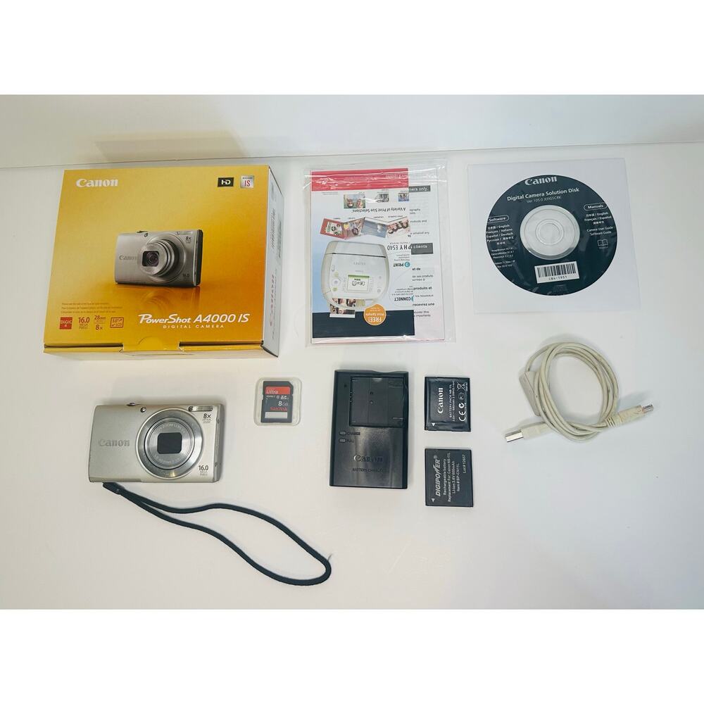 Canon PowerShot A4000 IS 16.0MP Digital Camera w/ Charger, Box, SD Card, Battery